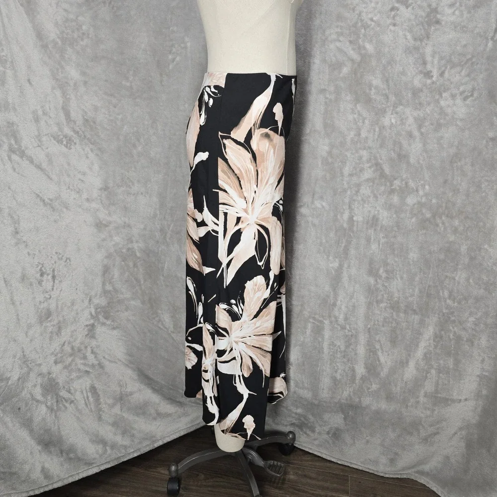 Gracia Maxi Skirt Women M Black Floral Satin Side Zip Boho Resort Minimalist‎